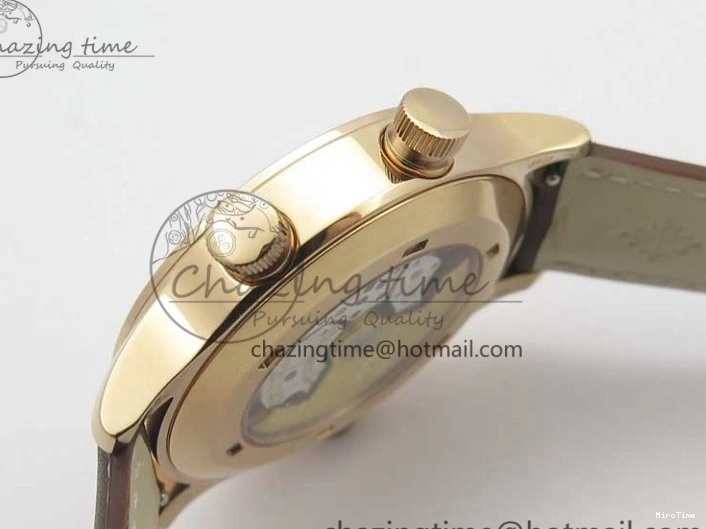 MIROTIME 1219 Calatrava 5524R Pilot Travel Time RG GRF Brown Dial on Brown Leather Strap MIYOTA TopPick 7155